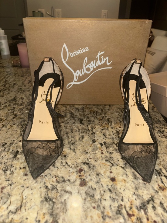 Christian Louboutin Shoes - Christian Louboutin Black Lace Pointed-Toe Ankle-Strap Heels